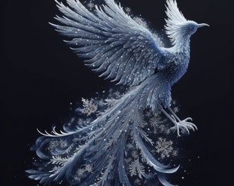 Snowflake Phoenix Download, Printable Art, Instant Downloadable Wallpaper, Digital Download Poster, Digital Art, Downloadable Fantasy Art
