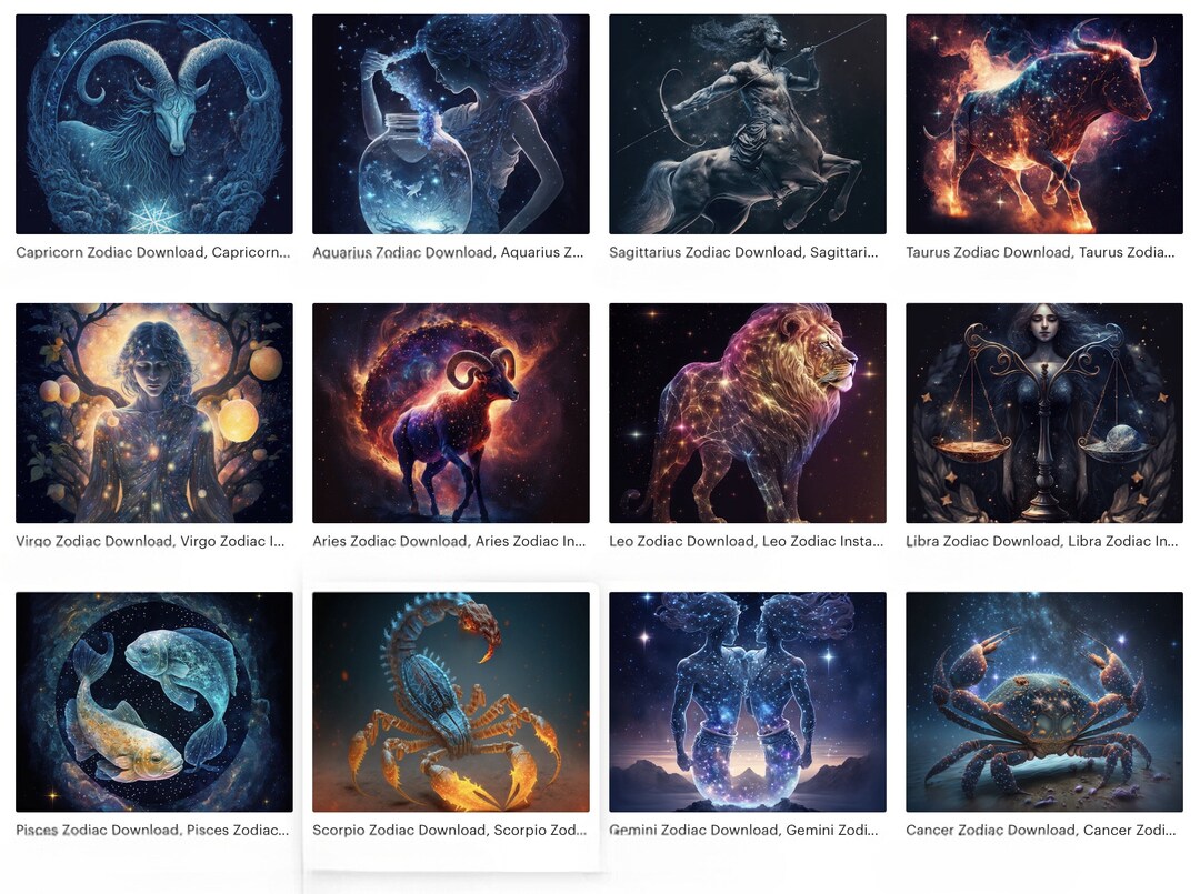 Zodiacs Download, All 12 Zodiacs Bundle Instant Downloadable Wallpapers