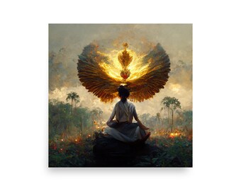 Golden Meditation | Golden Meditation Poster | Meditation Print | Meditation Wall Art | AI Art | Digital Art Poster | Fantasy Art Poster