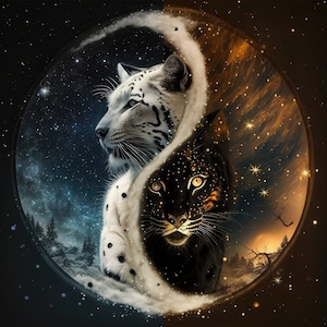 以下が含まれることがあります： 星空の背景に白黒の猫と、星空の背景に黒い猫。