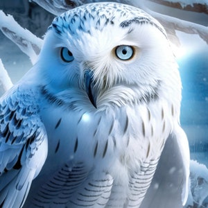 Snowy Owl Download, Snowy Owl Instant Downloadable Wallpaper, Digital Download Poster, Digital Art, Downloadable Fantasy Art