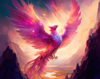 Pink Phoenix Download, druckbare Kunst, sofort herunterladbare Tapete, digitales Download-Poster, digitale Kunst, herunterladbare Fantasy-Kunst