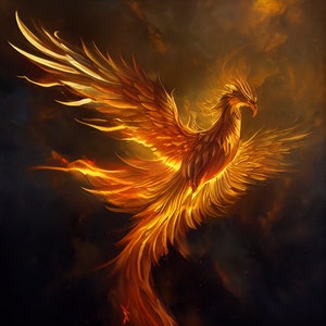 Golden Phoenix Download, Golden Phoenix Instant Downloadable Wallpaper, Digital Download Poster, Digital Art, Downloadable Fantasy Art