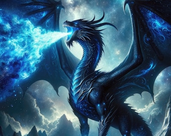 Blue Cosmic Dragon Download, Dragon Instant Downloadable Wallpaper, Digital Download Poster, Digital Art, Downloadable Fantasy Art