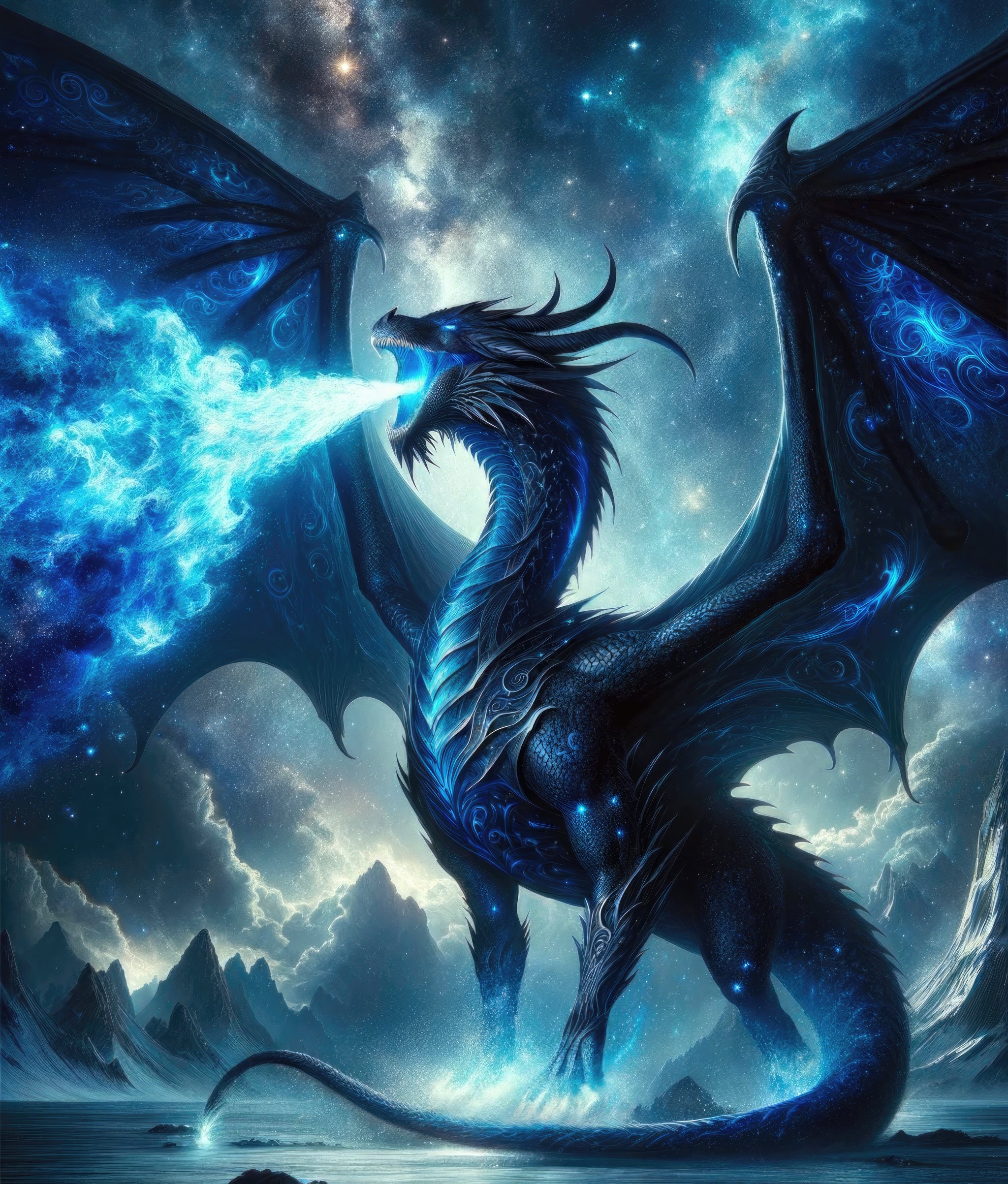 Blue Cosmic Dragon Fantasy Digital Art Download Dragon Art For Print Blue Cosmic Dragon Fantasy Digital Art Download Dragon Art For Print