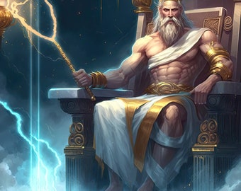 Zeus, Lord of Thunder - Surreal Digital Art Download, Zeus Art for Print and Wallpaper, High Resolution Digital Download