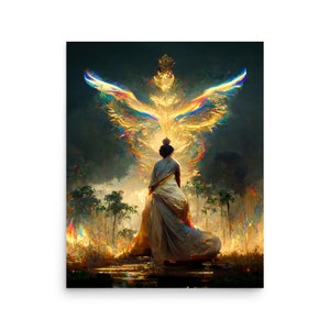 Rise of the Phoenix | Golden Phoenix Poster | Phoenix Print | Goddess Print | AI Art | Digital Art Poster | Fantasy Art Poster