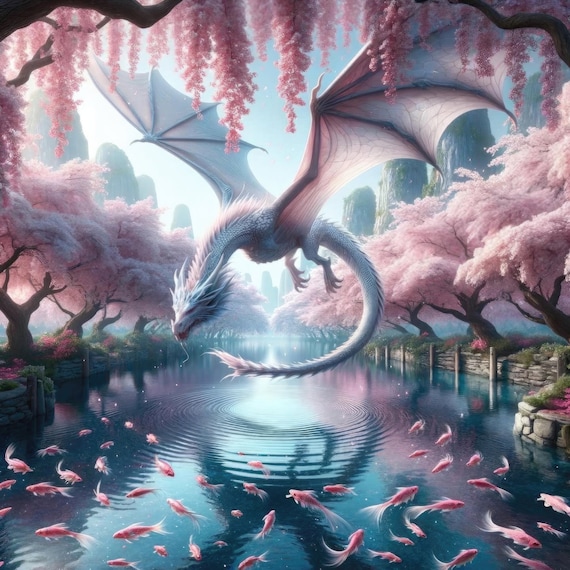 Cherry Blossom Dragon Download, Dragon Instant Downloadable.