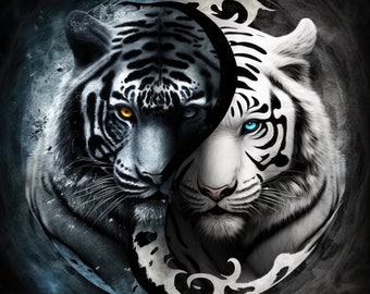 Black and White Tigers Yin and Yang High Resolution Digital Download