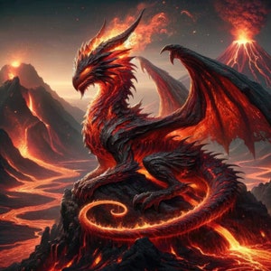 Drago Vulcanico - Download di Arte Digitale Fantasy, Arte del Drago per Stampa e Sfondo, Download Digitale ad Alta Risoluzione