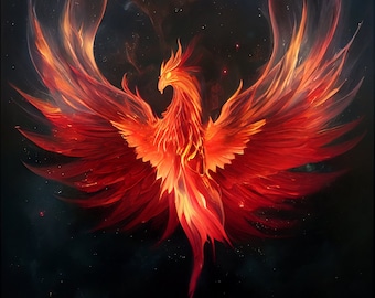 Red Cosmic Phoenix Download, Red Phoenix Instant Downloadable Wallpaper, Digital Download Poster, Digital Art, Downloadable Fantasy Art