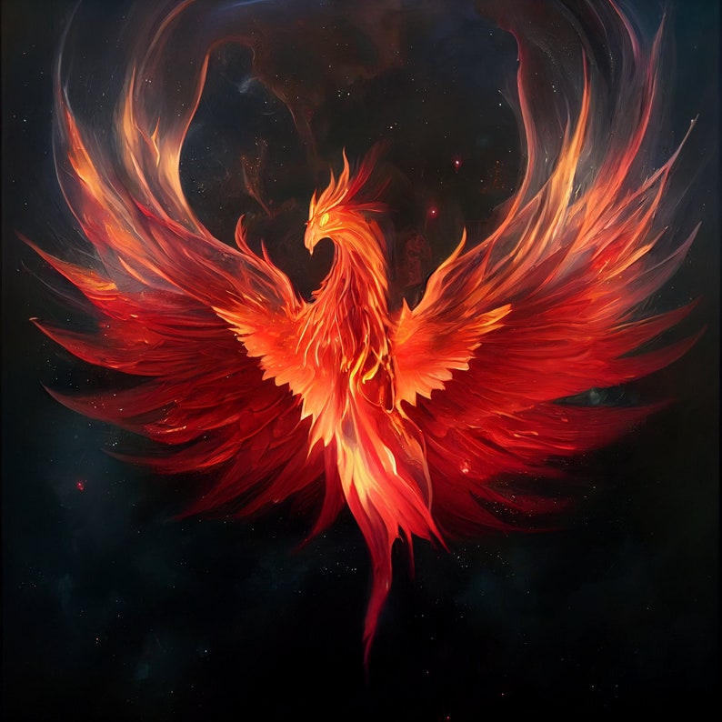 Red Cosmic Phoenix Download, Red Phoenix Instant Downloadable Wallpaper, Digital Download Poster, Digital Art, Downloadable Fantasy Art image 1