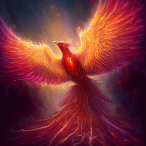 Red Phoenix Download, Printable Art, Instant Downloadable Wallpaper, Digital Download Poster, Digital Art, Downloadable Fantasy Art