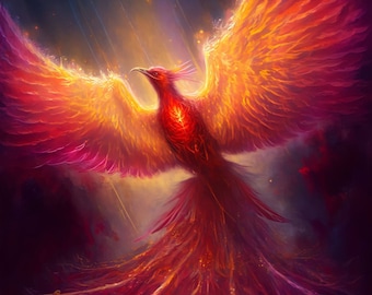 Red Phoenix Download, Printable Art, Instant Downloadable Wallpaper, Digital Download Poster, Digital Art, Downloadable Fantasy Art