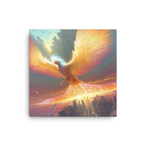Iridescent Phoenix Thin Canvas | Canvas | Phoenix Wall Art | AI Art | Digital Art Canvas | Fantasy Art Canvas
