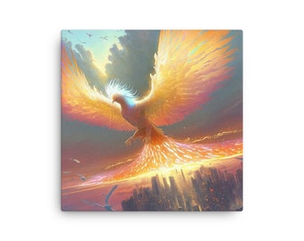 Iridescent Phoenix Thin Canvas | Canvas | Phoenix Wall Art | AI Art | Digital Art Canvas | Fantasy Art Canvas