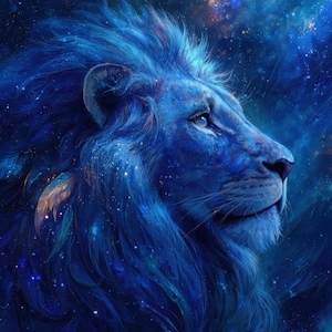 Blue Cosmic Lion - Digital Art Download, Art for Print and Wallpaper, High Resolution Digital Download (With Bonus Animation)