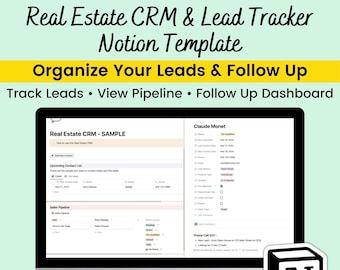 Real Estate CRM | Buyer & Seller Lead Pipeline Tracker | Real Estate Client Tracker  | Lead Follow Up Template | Notion Template