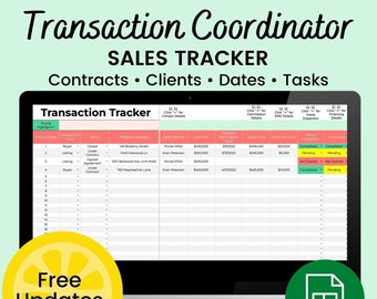 Transaction Coordinator Contract Tracker | Transaction Management | Real Estate Agent Client Spreadsheet | Google Sheets Template
