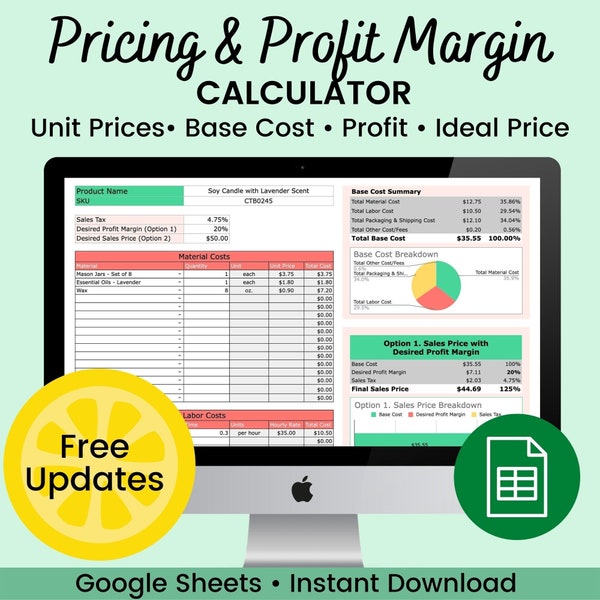 Price Calculator and Profit Margin Template | Small Business Pricing Template | Etsy Fee and Profit Calculator | Google Sheets Template