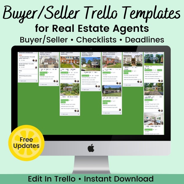 Trello Templates for Real Estate Agents | Transaction Coordinator Templates | Real Estate Agent Client Spreadsheet | Google Sheets Template