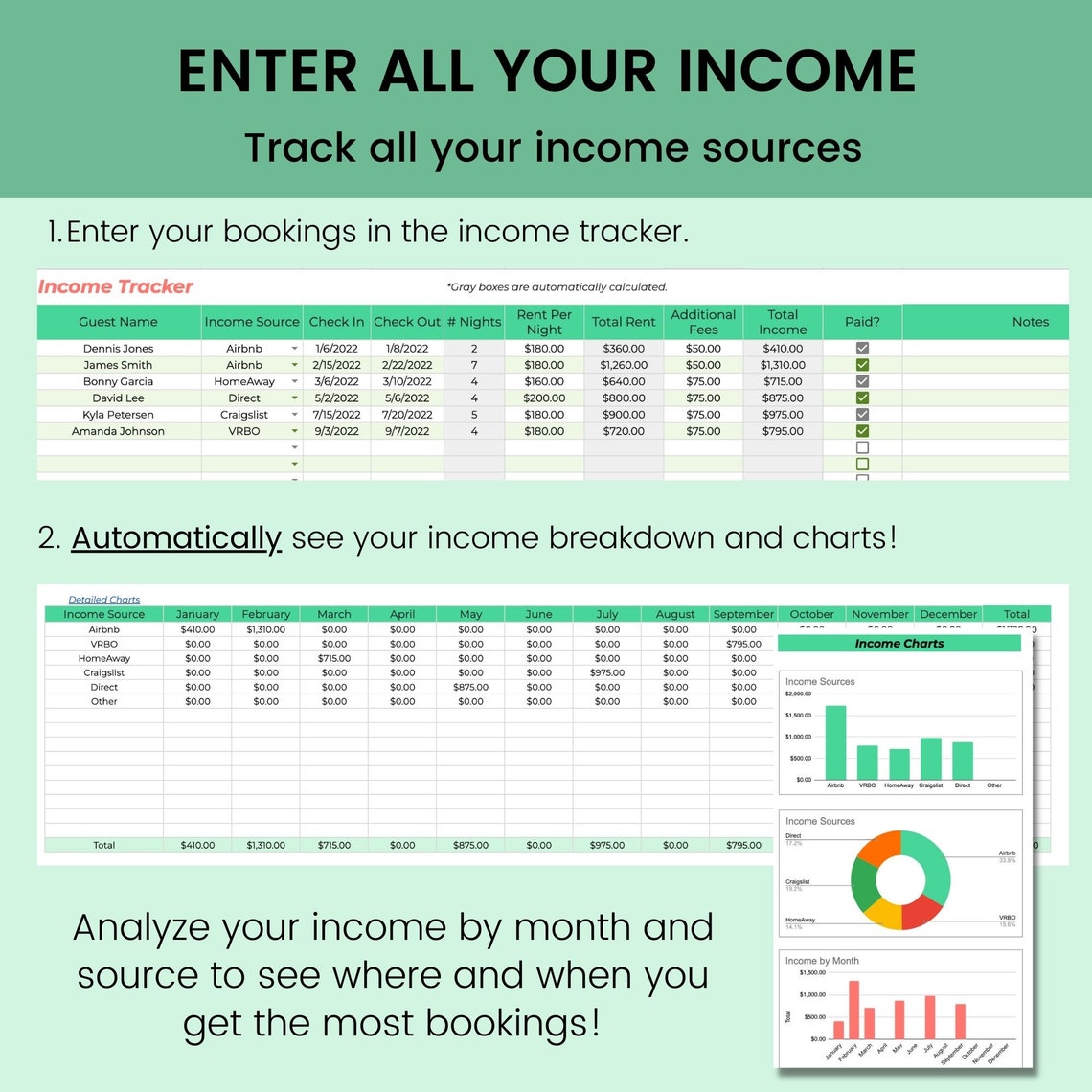 Airbnb Spreadsheet Vacation Rental and Expense Tracker