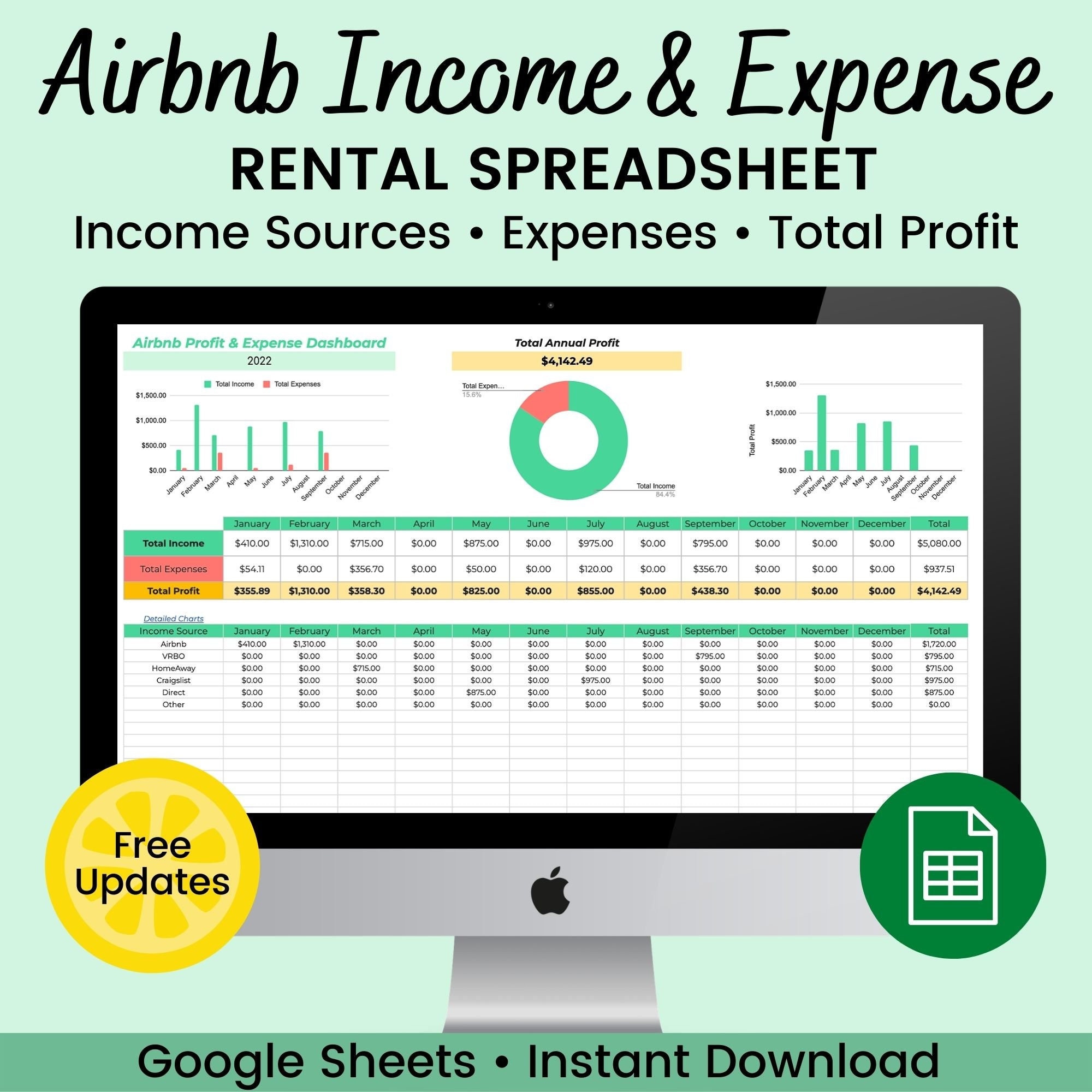 Airbnb Spreadsheet Vacation Rental and Expense Tracker Rental