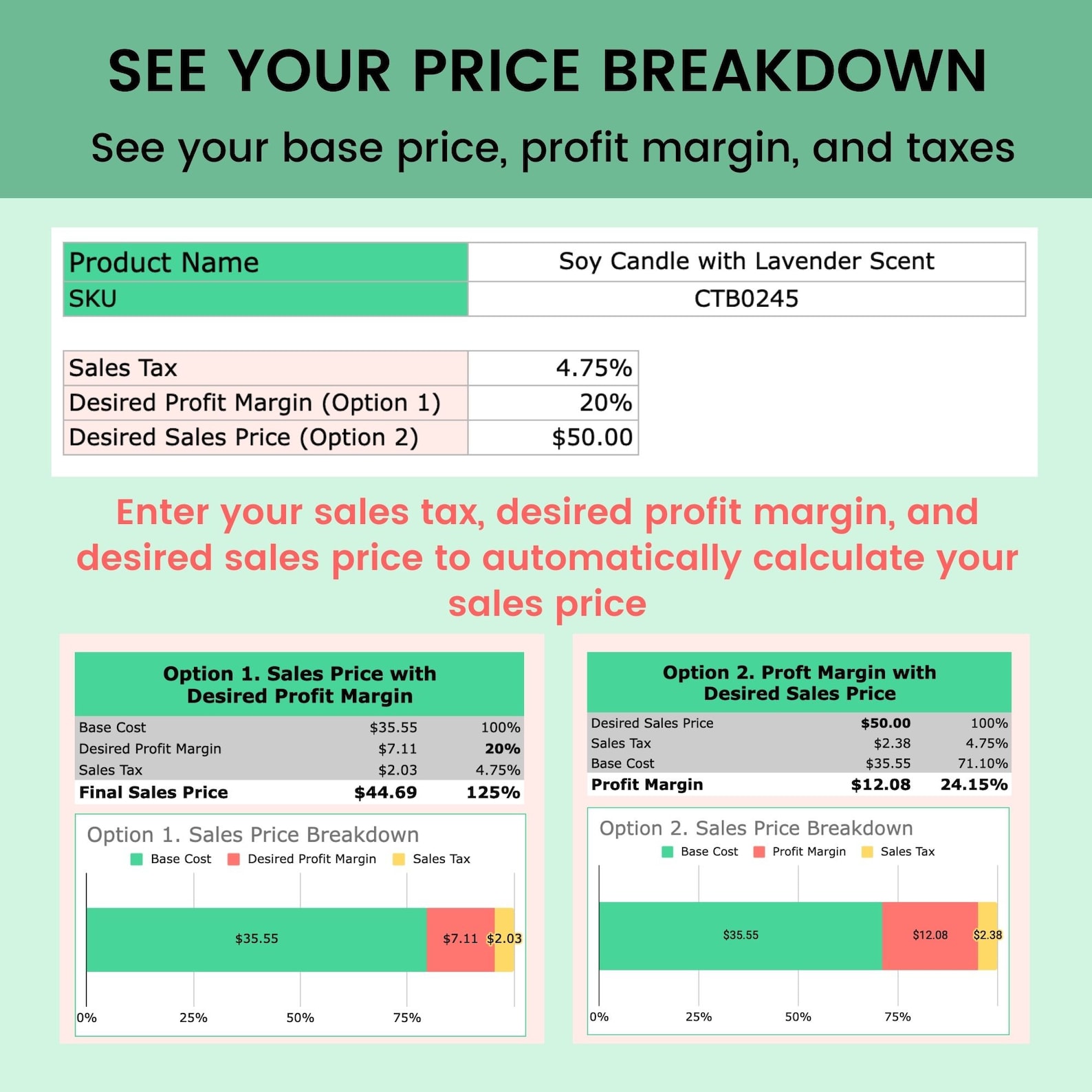 Price Calculator and Profit Margin Template Small Business Pricing