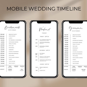 Wedding Party Timeline Mobile Wedding Itinerary Template Digital Wedding Itinerary Template Wedding Weekend Itinerary Template Bridal Party