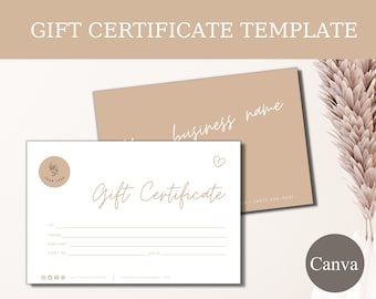 Plantilla de certificado de regalo editable, certificado de regalo minimalista, certificado de regalo moderno, vale de regalo, tarjeta de regalo editable, descarga instantánea
