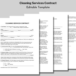Editable Cleaning Services Contract Template, Cleaning services agreement, Residential cleaning agreements, Cleaning Business Contract