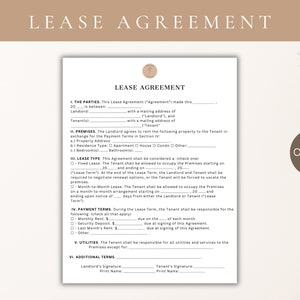 Simple Lease Agreement Template, Editable in Canva Lease Agreement, Editable Rental Agreement, Instant Download