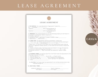 Plantilla de contrato de arrendamiento simple, editable en Canva Contrato de arrendamiento, Contrato de alquiler editable, Descarga instantánea
