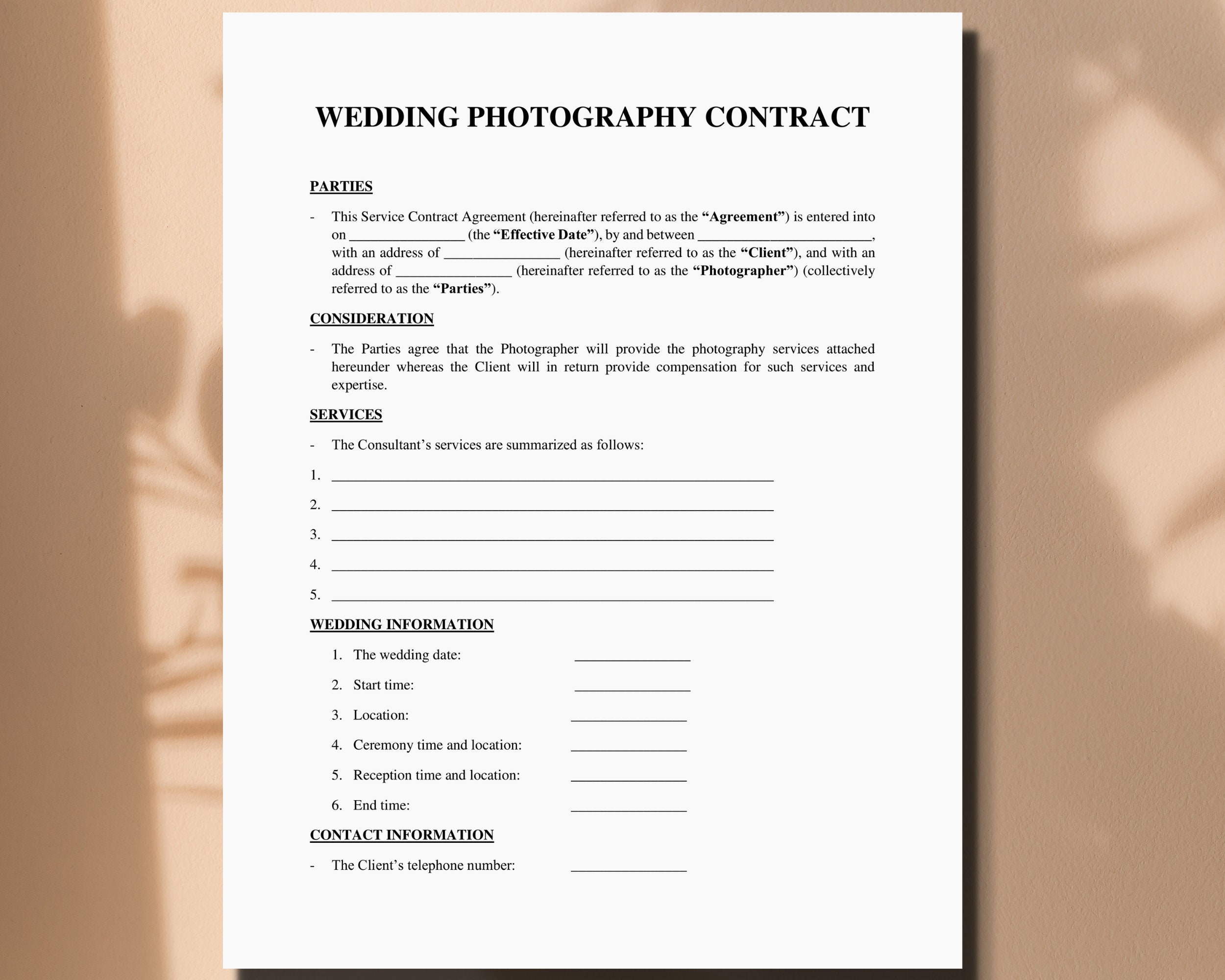 Wedding Photography Contract Template, Photography Business Form ...