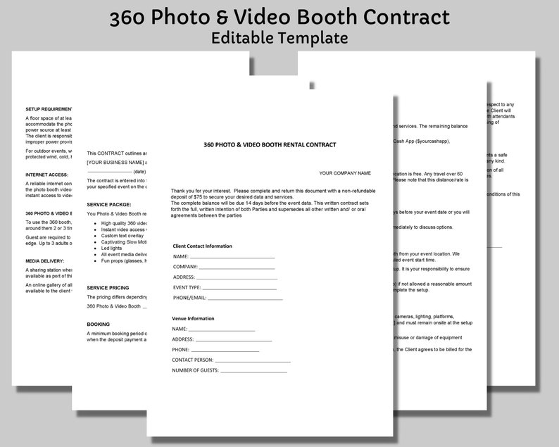 360 Photo Booth Contract Template 360 Photo and Video Booth Etsy New