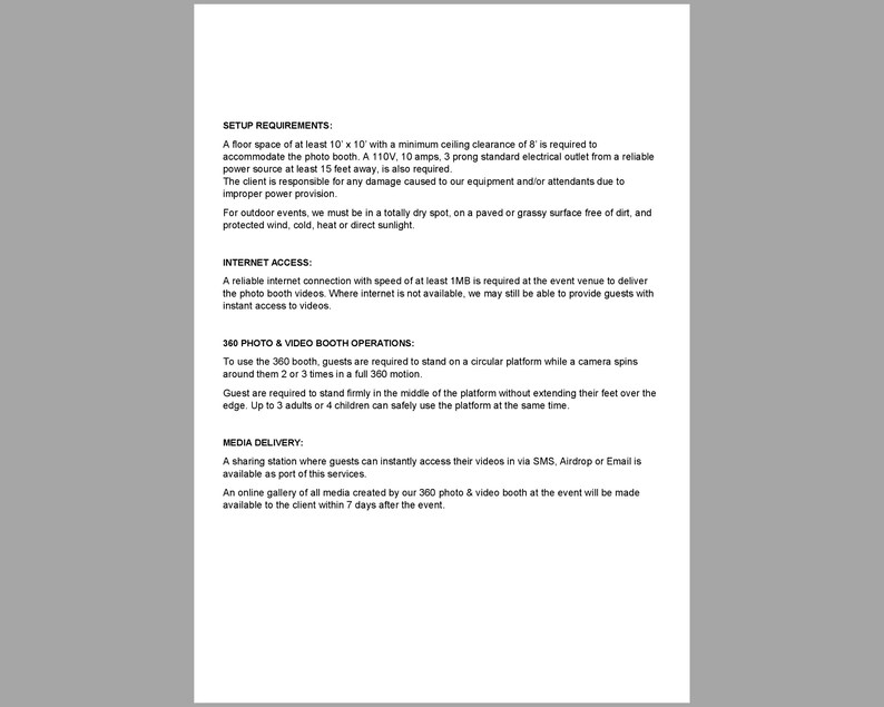 360 Photo Booth Contract Template, 360 Photo and Video Booth Contract