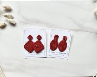 MERYL / Polymer Clay Earrings / Crimson Red / Modern Aesthetic Statement Earrings / EarringsbyEmma