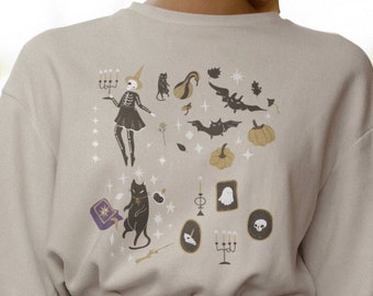 Halloween Sweatshirt, All Things Halloween Sweatshirt, Halloween Witch Sweater, Halloween Black Cat Sweatshirt, Halloween Goblincore Sweater