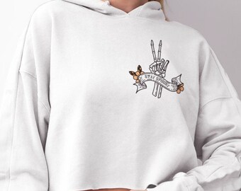 Stay Spooky Halloween Cropped Hoodie, Halloween Cropped Hoodie, Halloween Sweatshirt, Skeleton Sweatshirt, Womens Halloween Shirt
