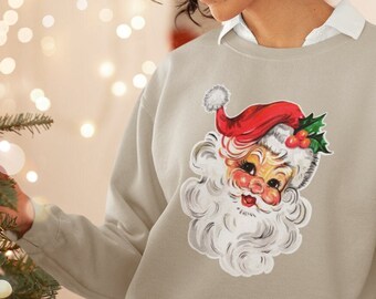 Retro Santa Shirt, Christmas Sweatshirt, Women Christmas Santa Shirts, Cute Vintage Santa Shirt, Classic Christmas Shirt, Christmas Pullover