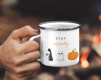 Halloween Custom Mug, Stay Spooky Mug, Custom Coffee Cup, Custom Halloween Mug, Fall Designs, Enamel Camp Cup