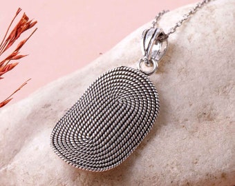 Filigree 925 Sterling Silver Long Oval Pendant with Snail Pattern. Oxidized. Everyday Wear Gift Idea for Her Ethnic Elegant