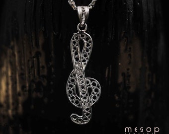 Clef Pendant with Filigree Patterns, Musician Jewelry, Music Lover Gift, Best Friend Gift, Clef Necklace, Handmade Jewelry, Gift for Her