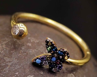 Minimalist Butterfly Ring. 925k Sterling Silver With Synthetic Zircon Stones. Adjustable Size. Gift Idea for Her. Daily Everyday Wear