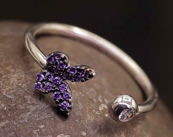Minimalist Butterfly Ring. 925k Sterling Silver With Synthetic Zircon Stones. Adjustable Size. Gift Idea for Her. Daily Everyday Wear