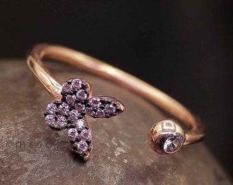 Minimalist Butterfly Ring. 925k Sterling Silver With Synthetic Zircon Stones. Adjustable Size. Gift Idea for Her. Daily Everyday Wear