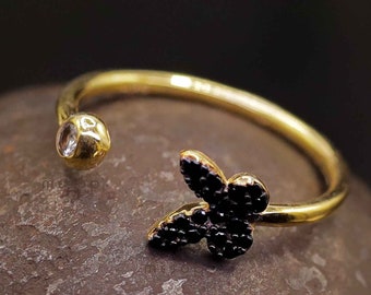 Minimalist Butterfly Ring. 925k Sterling Silver With Synthetic Zircon Stones. Adjustable Size. Gift Idea for Her. Daily Everyday Wear