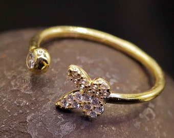 Minimalist Butterfly Ring. 925k Sterling Silver With Synthetic Zircon Stones. Adjustable Size. Gift Idea for Her. Daily Everyday Wear