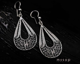 Hollow Teardrop Earrings, Filigree Teardrop Earrings, Waterdrop Earrings, Sterling Silver Teardrop, Gift for Her, Ethnic Earring, Bohemian