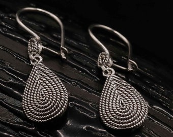 Teardrop Earrings Filigree 925 Sterling Silver Earrings with Texture Oxidized Everyday Gift Idea for Her Ethnic Elegant Earring Fine Jewelry